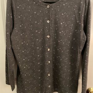 Talbots Gray Embroidered Floral Pattern Cardigan